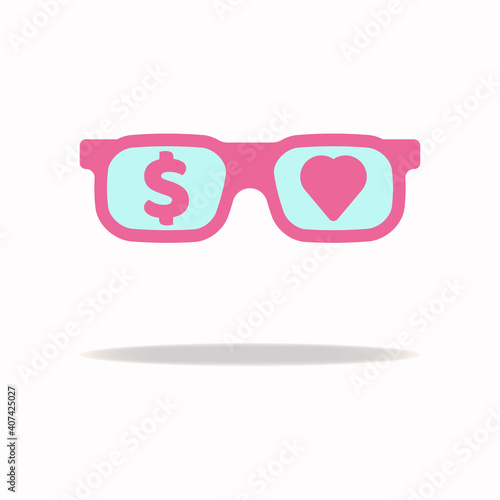 eye glass with money and heart shape icon design vector illustration