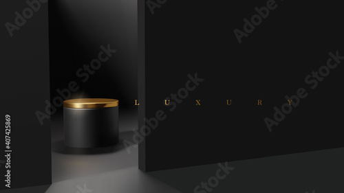 Luxury minimal black and gold podium scene for product presentation vector. professional product display placement mockup template