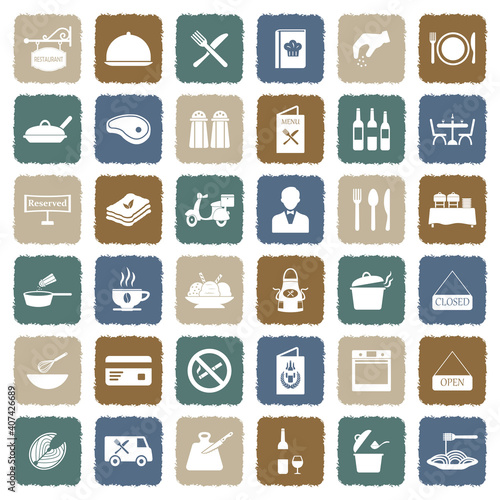 Restaurant Icons. Grunge Color Flat Design. Vector Illustration.