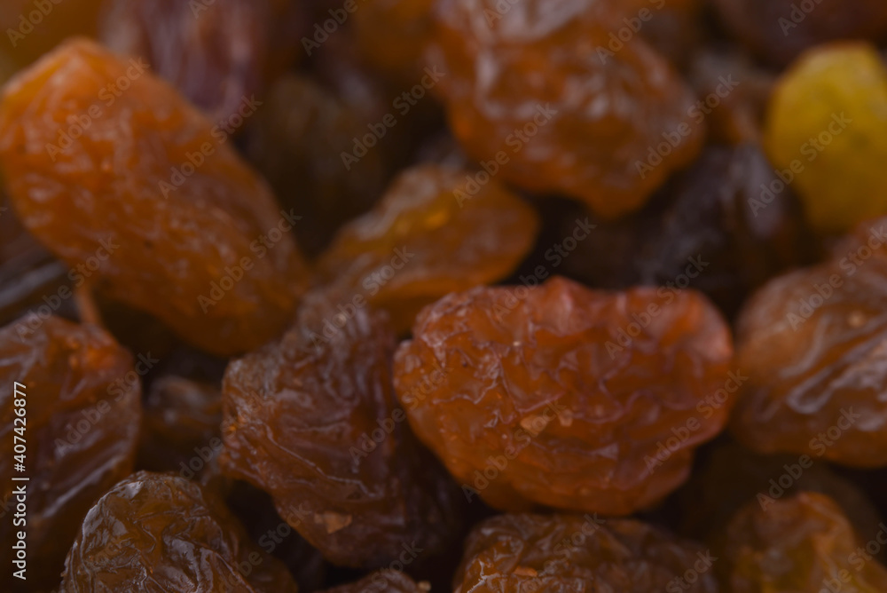raisins close up in macro background