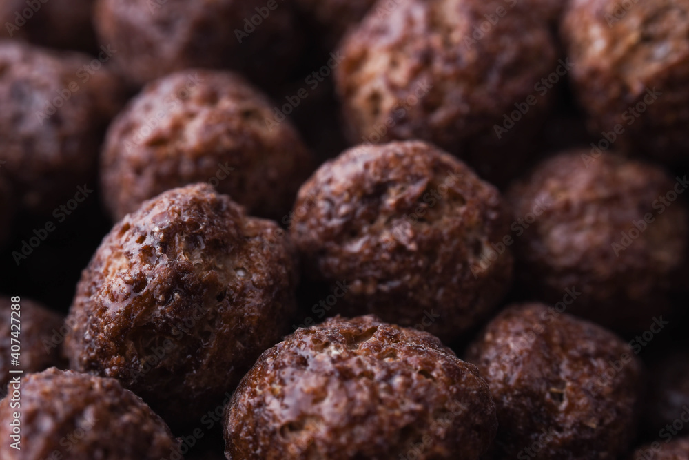 chocolate corn flakes in close up macro chocolate corn flakes in close up macro