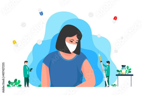 Coronavirus vaccination, doctor injecting a patient in arm muscle, shoulder. For medical publications, immunization and vaccination campaign of people against infection and bacterial disease