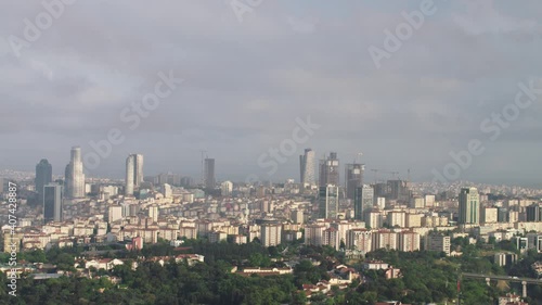 Istanbul view at sunrise. Skyscrapers, shopping centers. Red 4K Slow motion Video. photo