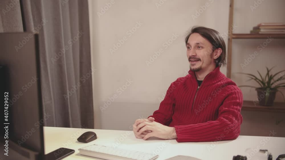 the guy talks through the webcam the guy talks through the webcam