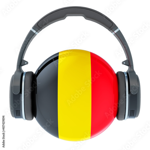 Headphones with Belgian flag, 3D rendering