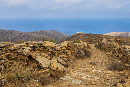 View of the coastline of the island Folegandros, Greece.