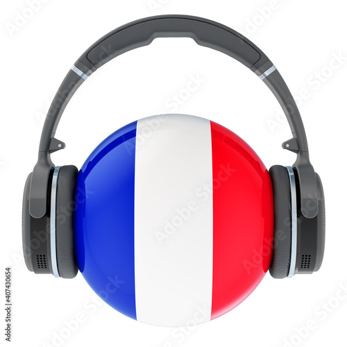 Headphones with French flag, 3D rendering