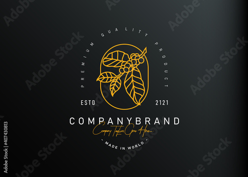 Luxury coffee tree logo design. Vector illustration of coffee tree branch monoline design. Vintage logo design vector line icon template