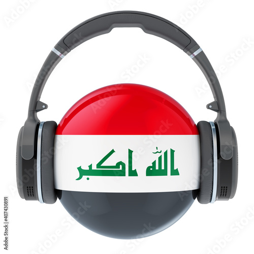 Headphones with Iraqi flag, 3D rendering