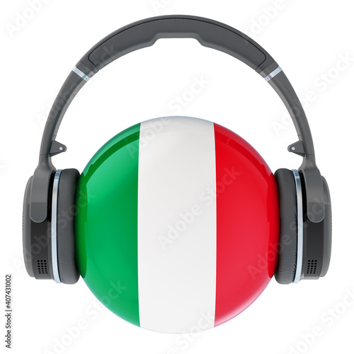 Headphones with Italian flag, 3D rendering