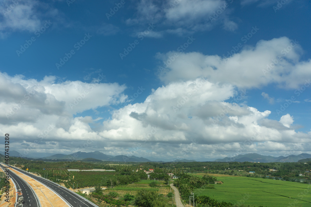 Outdoor blue sky white clouds and rural scenery Outdoor blue sky white clouds and rural scenery