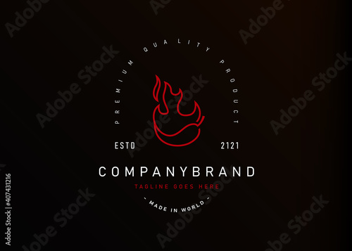 burning chilli logo design.Vector illustration of red hot burning chilli. Vintage logo design vector line icon template