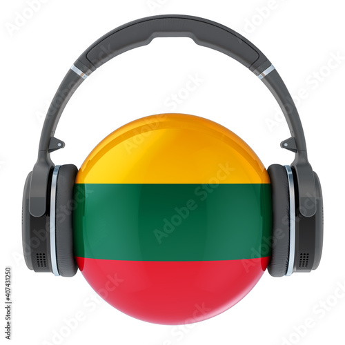 Headphones with Lithuanian flag, 3D rendering