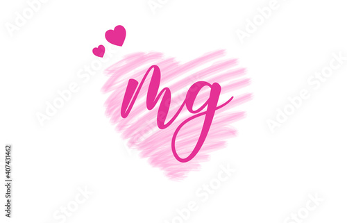 mg m g Letter Logo with Heart Shape Love Design Valentines Day Concept.
