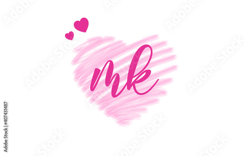 mk m k Letter Logo with Heart Shape Love Design Valentines Day Concept.
