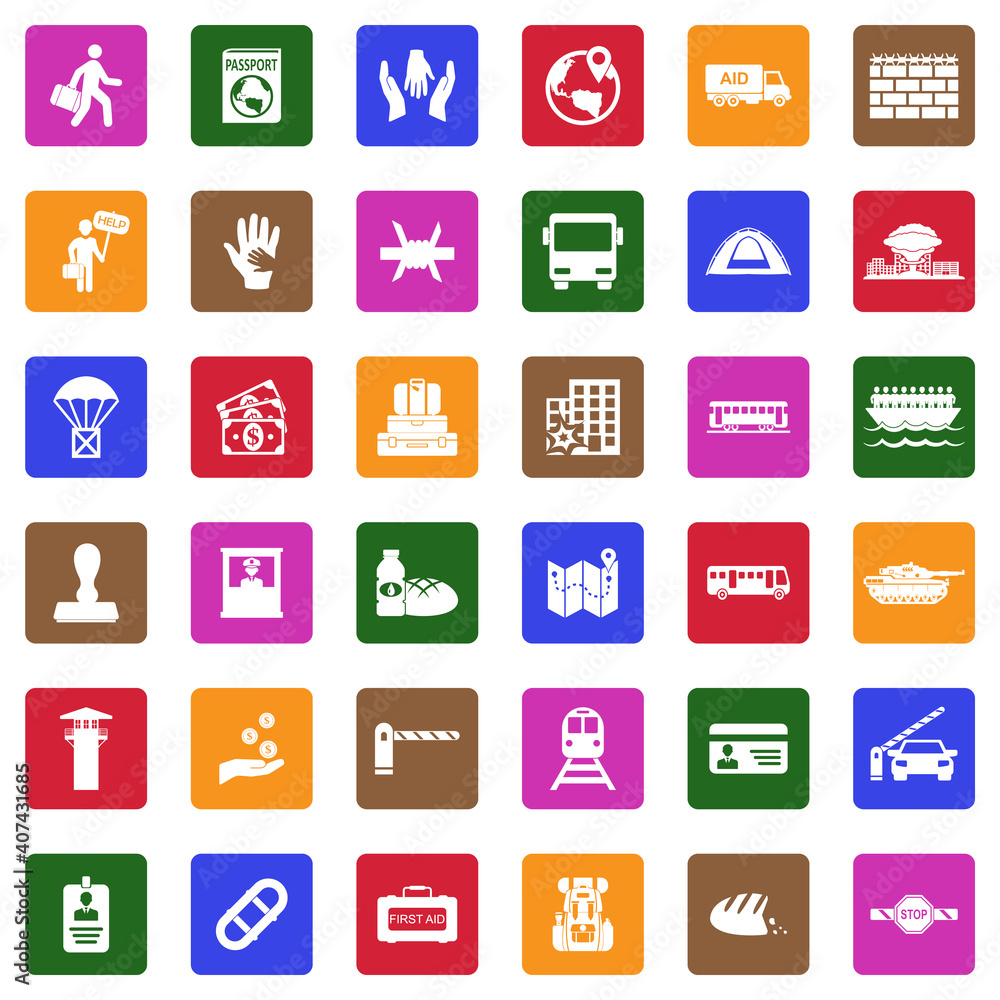 Refugee Icons. White Flat Design In Square. Vector Illustration. Refugee Icons. White Flat Design In Square. Vector Illustration.