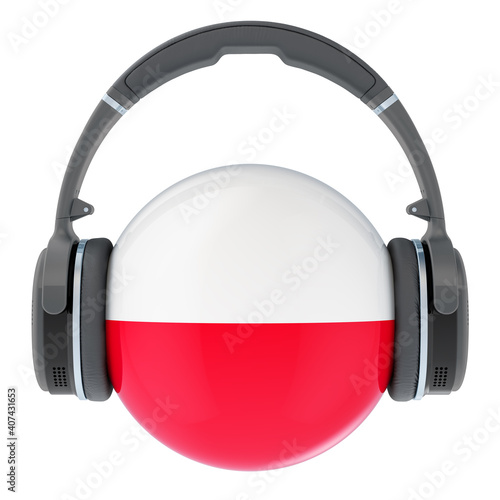 Headphones with Polish flag, 3D rendering