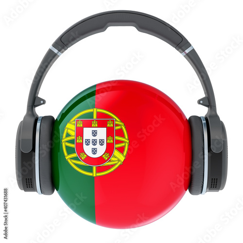 Headphones with Portuguese flag, 3D rendering