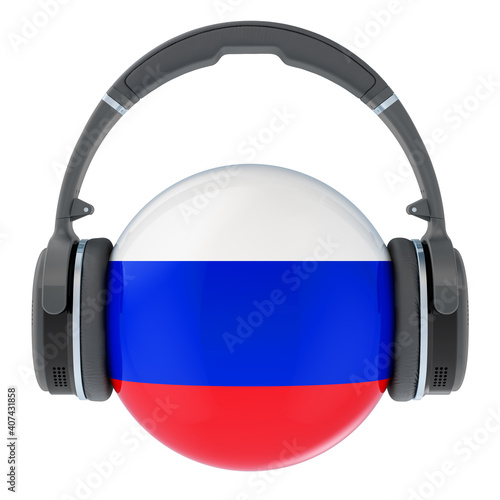 Headphones with Russian flag, 3D rendering