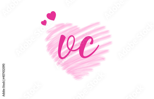 vc v c Letter Logo with Heart Shape Love Design Valentines Day Concept.
