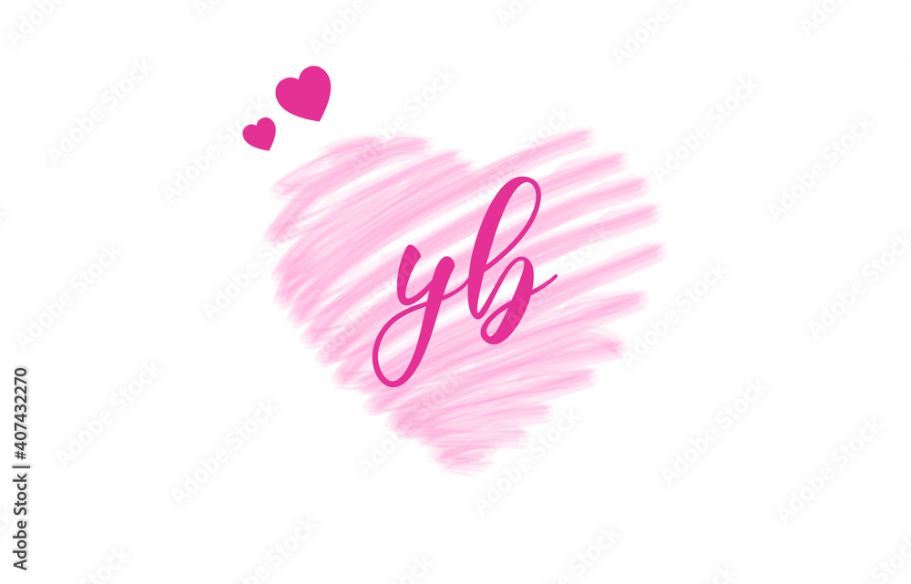yb y b Letter Logo with Heart Shape Love Design Valentines Day Concept.
