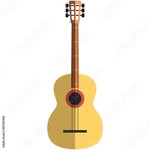 Acoustic guitar icon, flat vector isolated illustration. Summer camping, nature picnic.