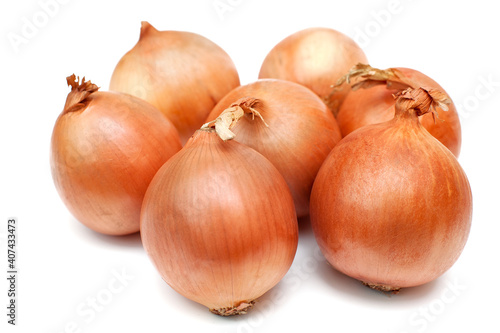Group of onions on white background