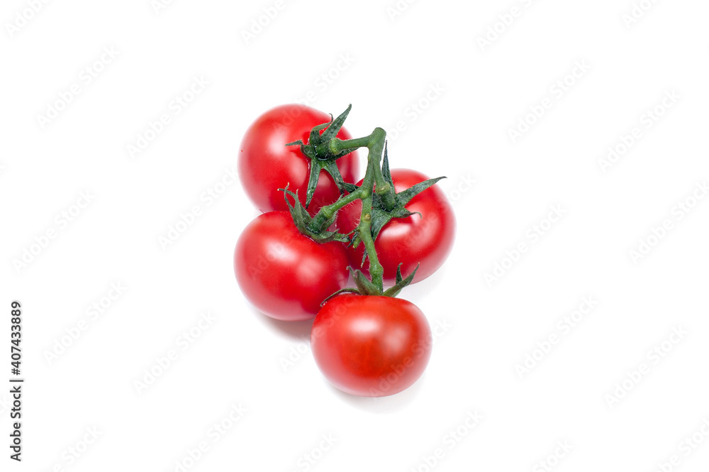 Top view of bunch of fresh tomatoes on white background Top view of bunch of fresh tomatoes on white background