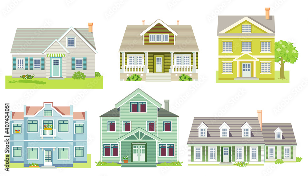 verschiedenen Familien Häuser und Wohnhäuser, Landhäuser, Holzhäuser, illustration