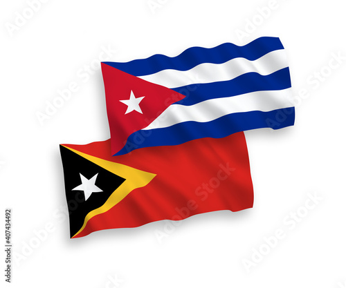 Free Download National vector fabric wave flags of East Timor and Cuba isolated on white background. 1 to 2 proportion. - GFXLoad