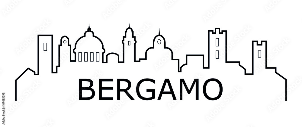 Bergamo skyline in white background in vector file. City name lettering.