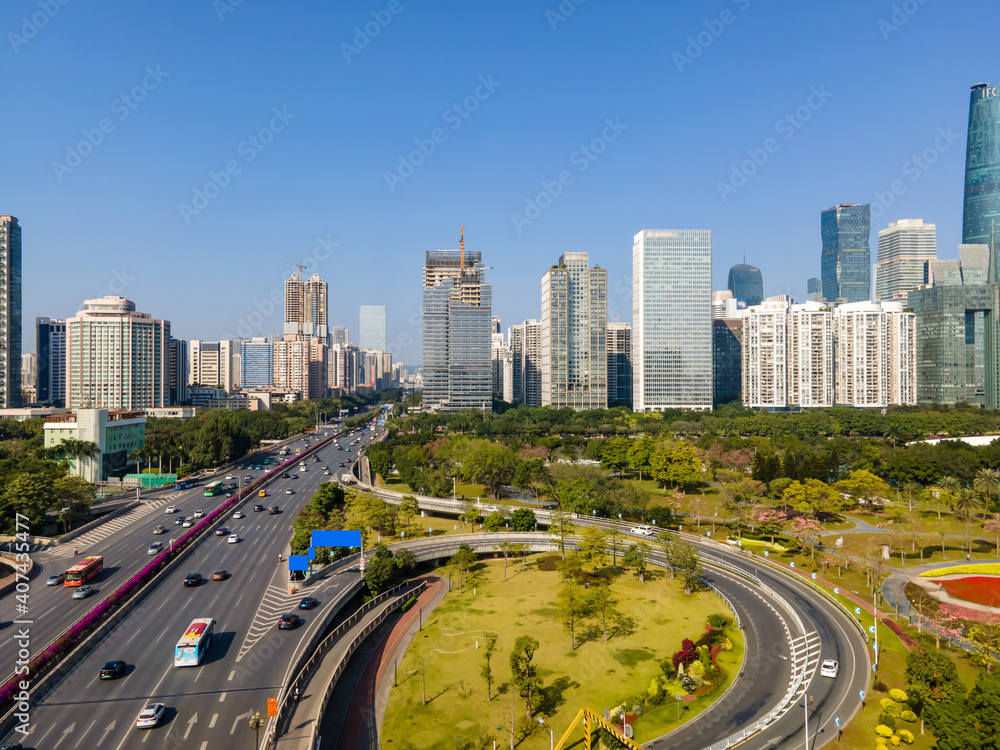 Aerial photography of Guangzhou, China, urban architectural landscape