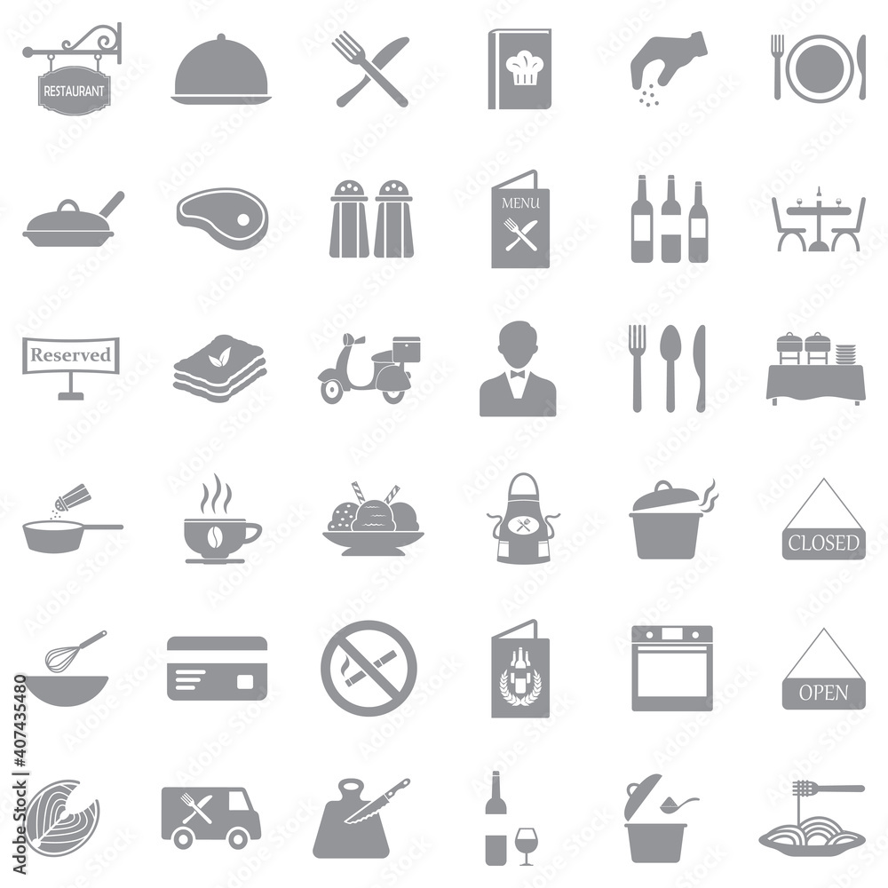 Restaurant Icons. Gray Flat Design. Vector Illustration. Restaurant Icons. Gray Flat Design. Vector Illustration.