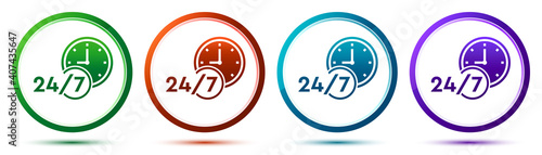 24/7 clock icon artistic frame round button set illustration