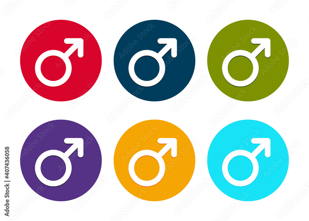 Male symbol icon modern flat round button set illustration Male symbol icon modern flat round button set illustration