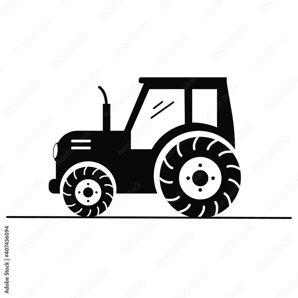 Obraz premium Vector black silhouette of a tractor. Isolated on white. Agriculture themed logo.