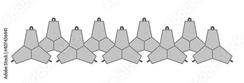 Two rows of concrete tetrapods. Vector isolated on white.