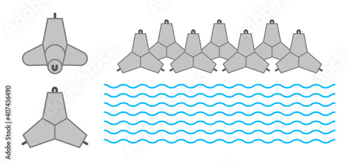 Concrete tetrapods near the water. Vector isolated on white.