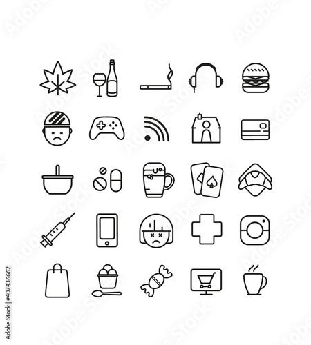 collection de symboles nourriture  jeux  r  seaux sociaux