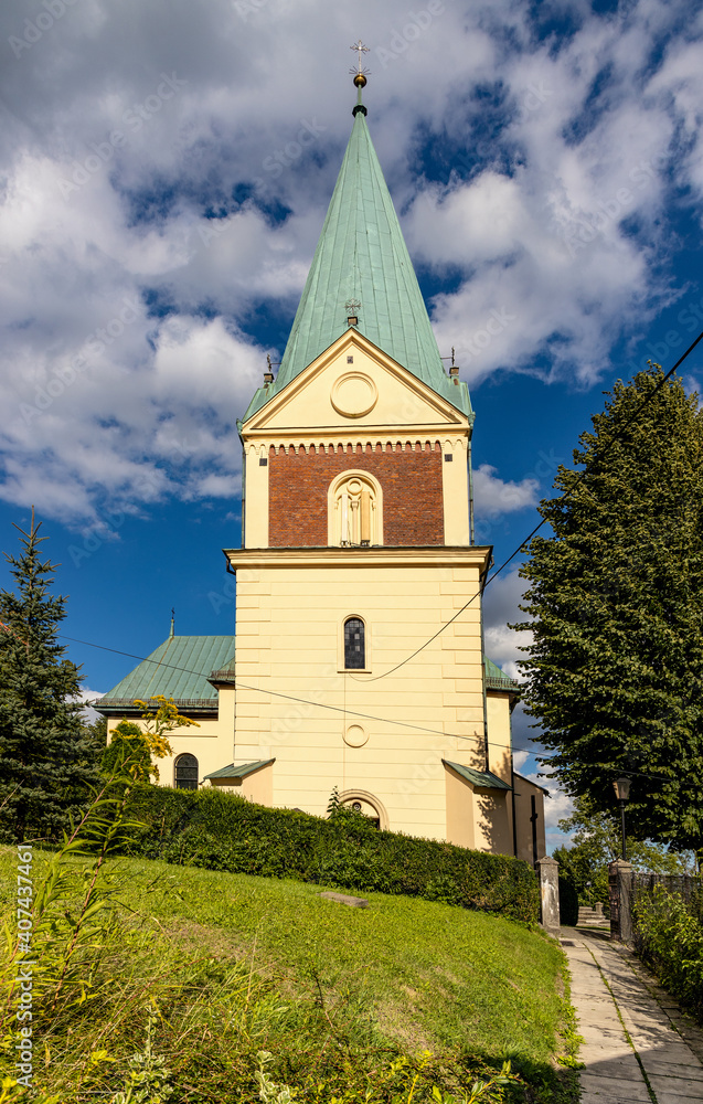 St. John Baptist parish church in historic royal open-air museum town of Lanckorona in mountain region of Lesser Poland