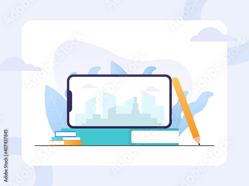 Illustration Vector Graphic of Digital online course by phone Illustration, this illustration perfect for website, landing page, web, app, and banner
