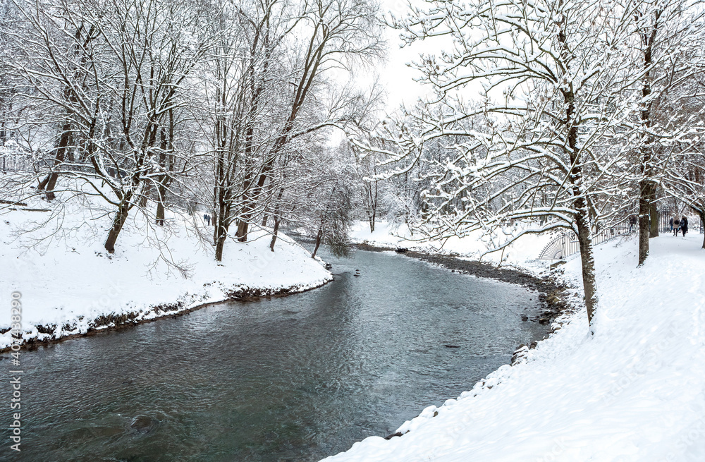 Snowy Vilnia river in Vilnius, Lithuania Snowy Vilnia river in Vilnius, Lithuania