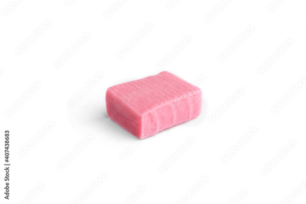 Pink fruit chewing candies isolated on white background. Pink fruit chewing candies isolated on white background.