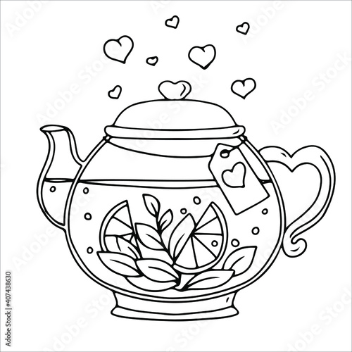 Tea drinking. Simple doodle of a kettle in doodle style. Teapot vector illustration isolated on white background