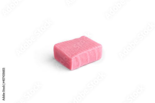 Foto Pink fruit chewing candies isolated on white background.