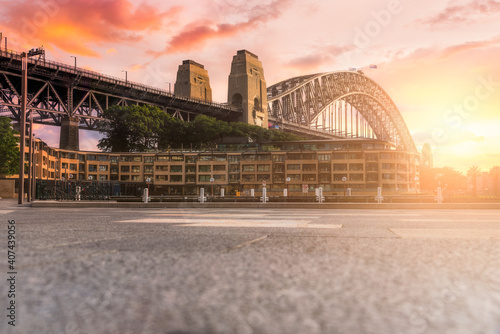 Sydney harbour bridge, Landscape view of construction harbour bridge with city skyline, New south wales, Australia