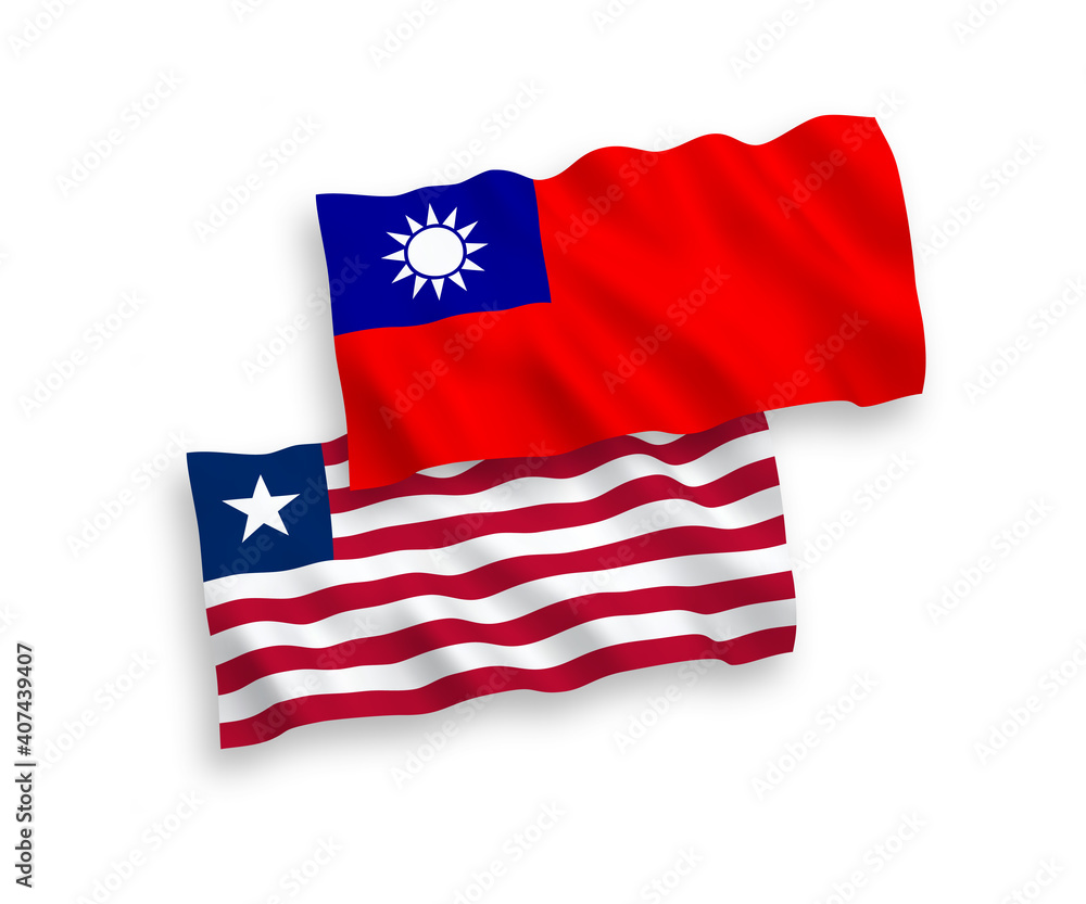 National vector fabric wave flags of Liberia and Taiwan isolated on white background. 1 to 2 proportion. National vector fabric wave flags of Liberia and Taiwan isolated on white background. 1 to 2 proportion.