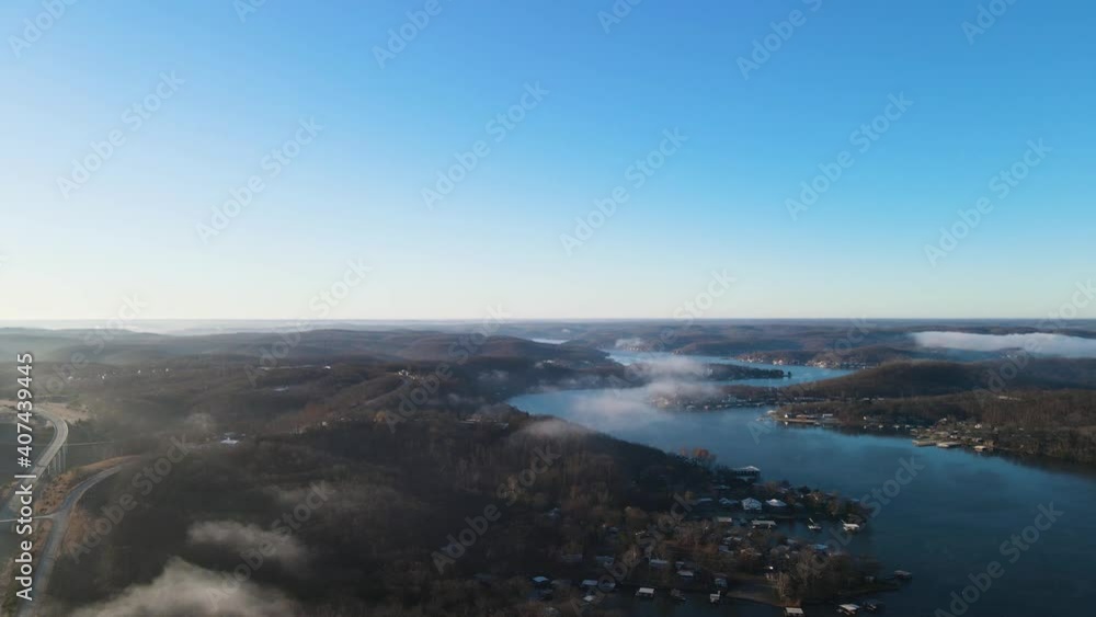 Establishing Aerial View Above Lake of the Ozarks, Beautiful Missouri Landscape Establishing Aerial View Above Lake of the Ozarks, Beautiful Missouri Landscape