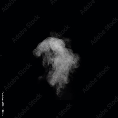 Curly steam, smoke on a black background. smoke similar to the head of an animal, magic smoke. Abstract background, design element, for superimposing on images © Alena