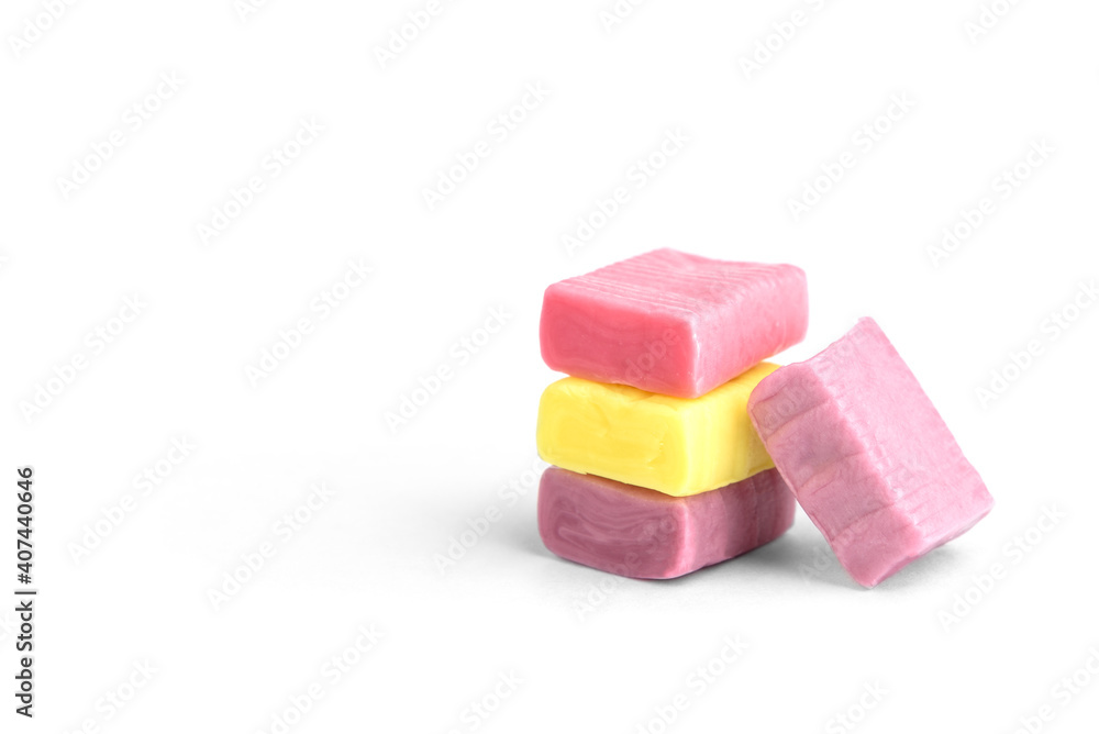 Colorful fruit chewing candies isolated on white background. Stock ...